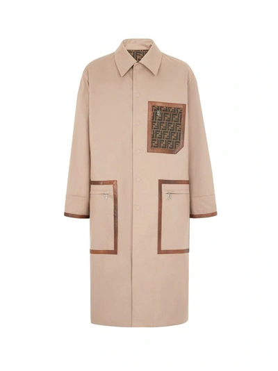 Shop Fendi Cotton Trench With Leather Profiles In Neutrals