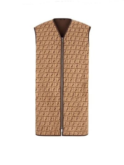 Shop Fendi Teddy Fabric Vest With Ff Motif In Brown