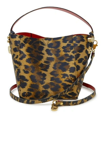 Shop Christian Louboutin Leopard Crepe Satin Cabachic Mini Bucket Bag In Black