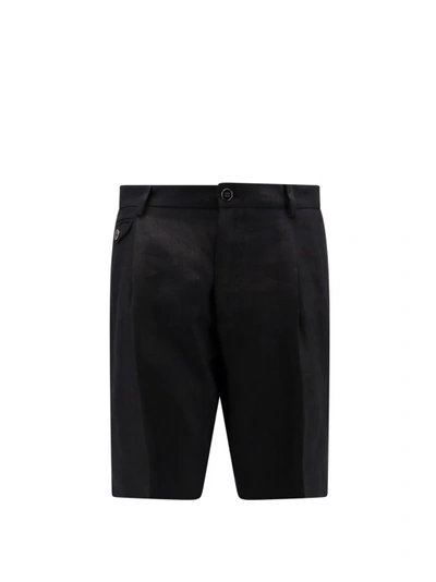 Shop Dolce & Gabbana Linen Bermuda Shorts With Frontal Pinces In Black