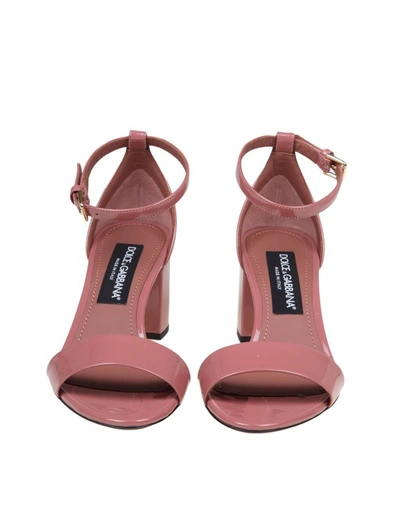 Shop Dolce & Gabbana Pink Paint Leather Sandals In Neutrals