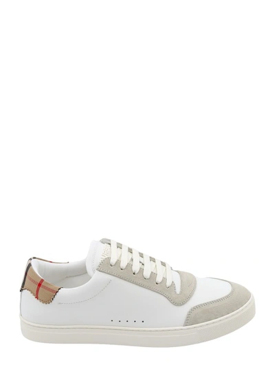Shop Burberry Leather And Suede Sneakers With Patch With Check Motif In White