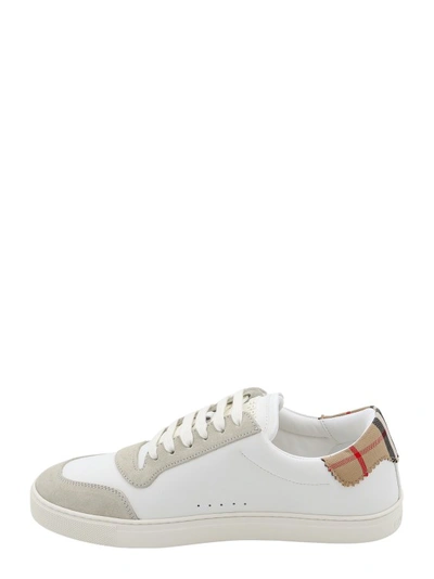 Shop Burberry Leather And Suede Sneakers With Patch With Check Motif In White
