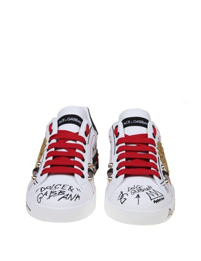 Shop Dolce & Gabbana Portofino Leather Sneakers With Applied Studs In White