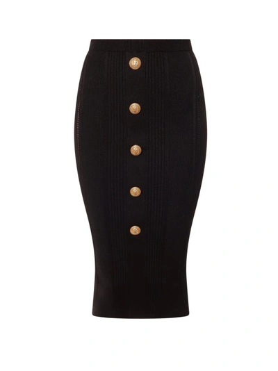 Shop Balmain Ribbed Sustainable Viscose Skirt In Black