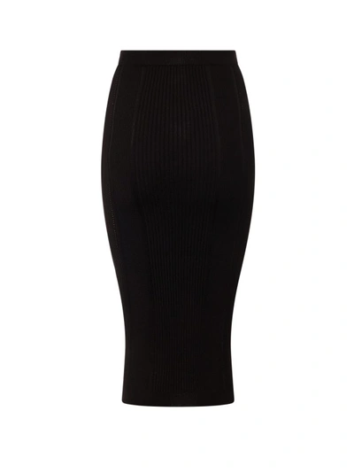 Shop Balmain Ribbed Sustainable Viscose Skirt In Black