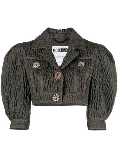 Moschino Structured Cropped Jacket With High-waisted Trousers In Black