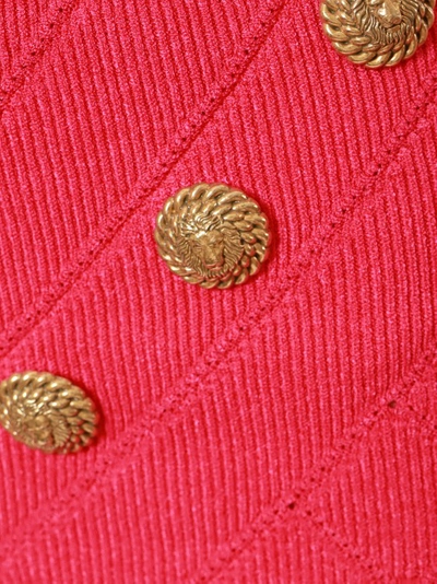 Shop Balmain Knit Skirt With Rhombus Motif In Red