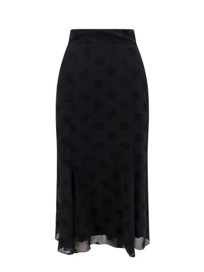 Shop Dolce & Gabbana Devoré Silk Skirt With All-over Dg Logo In Black