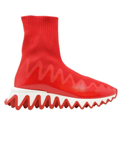 Shop Christian Louboutin Loubi Fabric Sharkysock Sneakers In Red