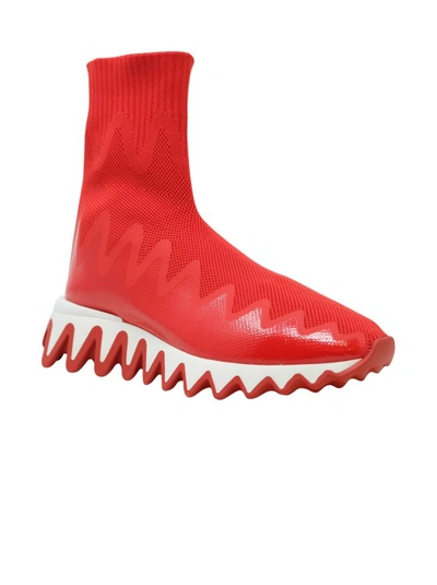 Shop Christian Louboutin Loubi Fabric Sharkysock Sneakers In Red