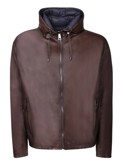 Shop Dell'oglio Hooded Leather Jacket In Brown