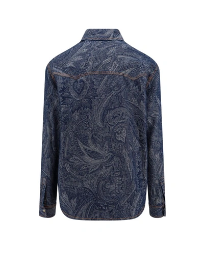 Shop Etro Cotton And Linen Shirt With Iconic Print In Grey