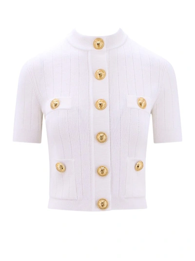 Shop Balmain Sustainable Viscose Cardigan With Iconic Buttons In White