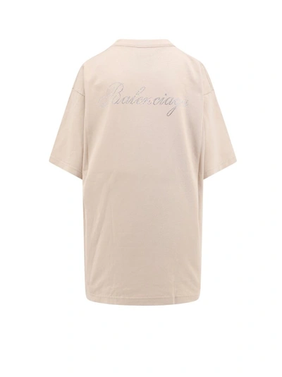 Shop Balenciaga Cotton T-shirt With Rhinestones Back Logo In Neutrals
