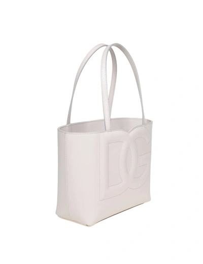 Shop Dolce & Gabbana Small Shopping With Dg Logo In Ivory Color In White