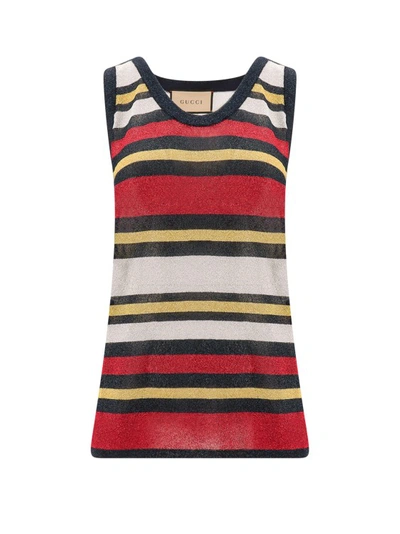 Shop Gucci Lurex Tank Top With Striped Motif In Red