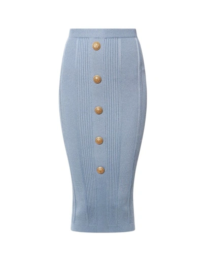 Shop Balmain Ribbed Sustainable Viscose Skirt In Grey