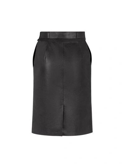 Shop Fendi Leather Skirt With Logoed Ribbon In Black