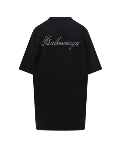 Shop Balenciaga Cotton T-shirt With Rhinestones Back Logo In Black