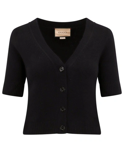 Shop Gucci Wool And Cashmere Cardigan With Intarsia In Black