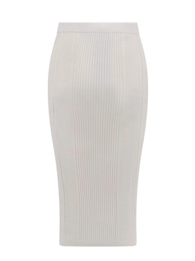 Shop Balmain Ribbed Sustainable Viscose Skirt In White