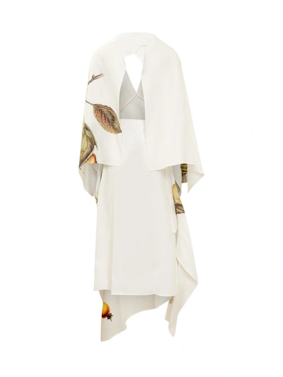 Shop Ferragamo Asymmetrical Dress With Botanical Print In White