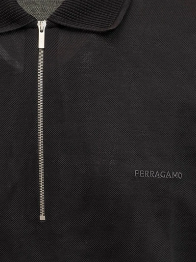 Shop Ferragamo Cotton Piquet Polo In Black