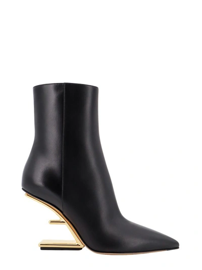 Shop Fendi Leather Ankle Boots With O'lock Slider In Black
