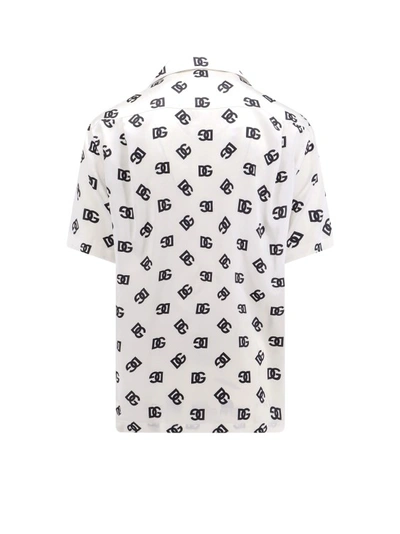 Shop Dolce & Gabbana Silk Shirt With All-over Monogram In White