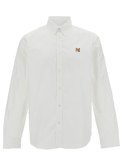Shop Maison Kitsuné White Shirt With Fox Head Patch In Cotton Man