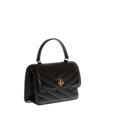 Shop Tory Burch Mini Wallet Bag With Chain And Top Handle Kira Chevron In Black