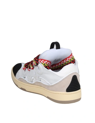 Shop Lanvin Curb Sneakers In Leather And Suede With Multicolor Laces In White