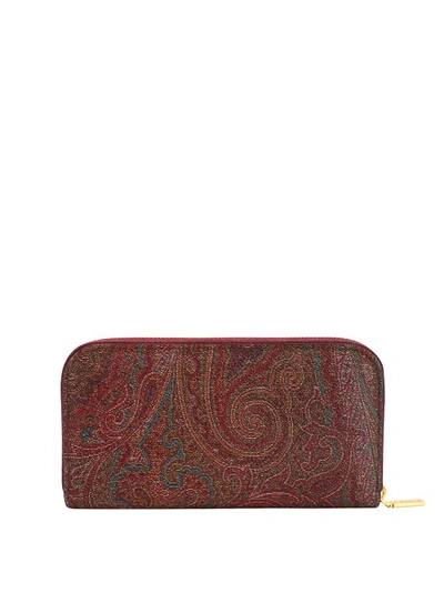 Shop Etro Paisley Fabric Wallet With Embroidered Pegaso Logo In Red