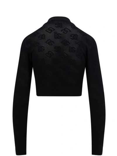 Shop Dolce & Gabbana Viscose Mesh Top With All-over Dg Logo In Black