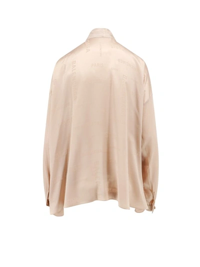 Shop Balenciaga Silk Shirt With Logo Motif In Neutrals