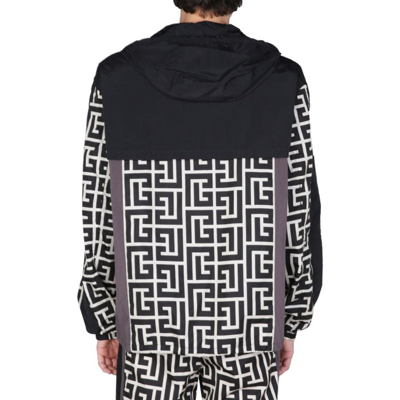 Shop Balmain Nylon Monogram Jacket In Grey
