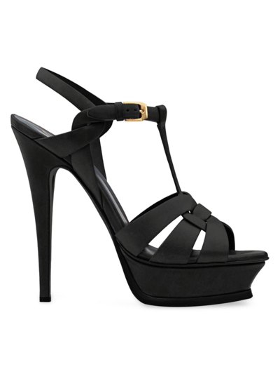 Shop Saint Laurent Women's Tribute Platform Sandals In Smooth Leather In Black
