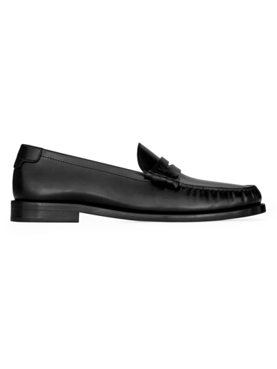 Shop Saint Laurent Women's Le Loafers Penny Slippers In Glazed Leather In Black