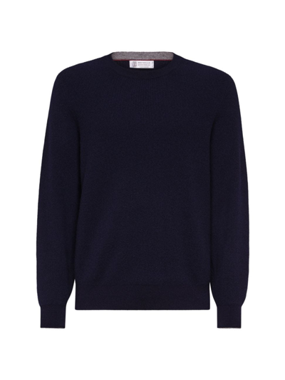 Shop Brunello Cucinelli Men's Cashmere English Rib Sweater In Navy Blue