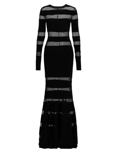Shop Norma Kamali Women's Spliced Dress Fishtail Gown In Black And Black Mesh