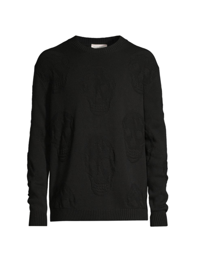 Shop Alexander Mcqueen Men's Skull Jacquard Crewneck Sweater In Black