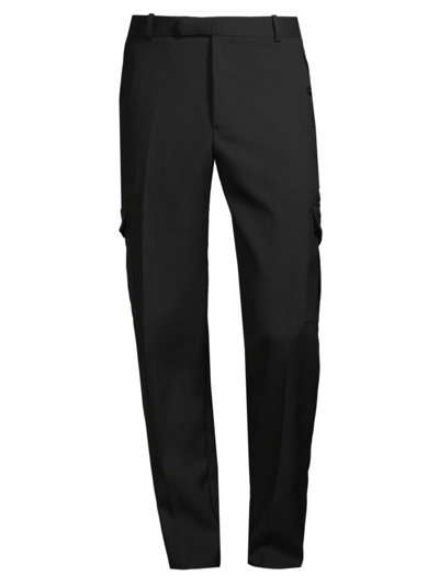 Shop Alexander Mcqueen Men's Military Wool Cargo Trousers In Black