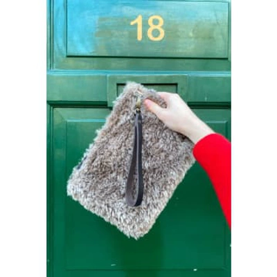 Shop Helen Moore Taupe Faux Sheepskin Clutch Bag