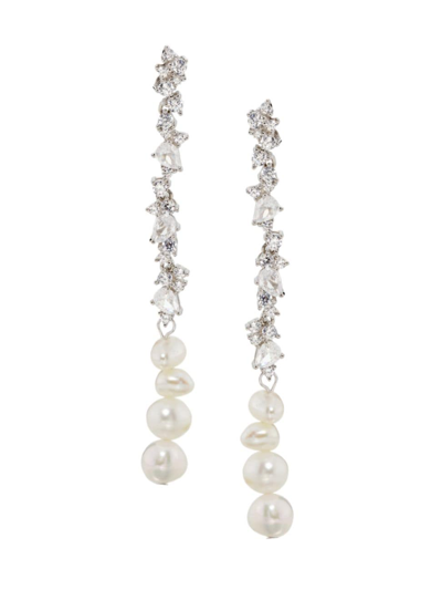 Shop Shashi Women's Kalista Sterling Silver, Cubic Zirconia & Imitation Pearl Drop Earrings In Silver Pearl
