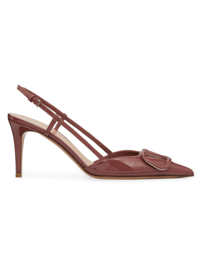 Shop Valentino Women's Vlogo Signature Patent Leather Slingback Pumps 80mm In Brown