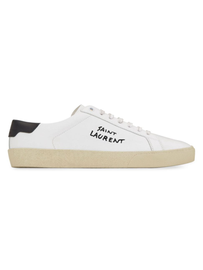 Shop Saint Laurent Women's Court Classic Sl-06 Embroidered Sneakers In Optic White