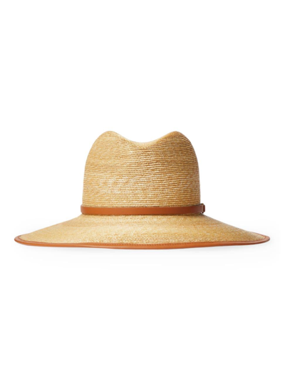 Shop Valentino Women's Vlogo Signature Straw And Leather Fedora Hat In Natural Almond