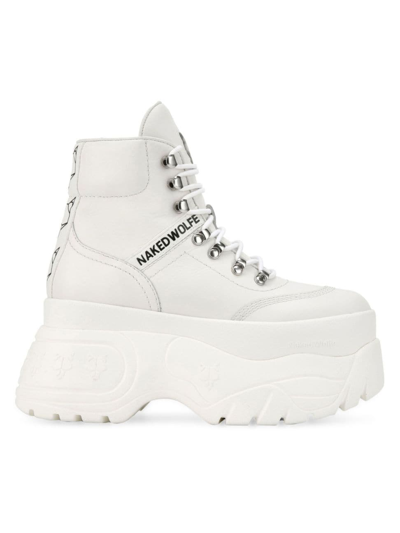 Shop Naked Wolfe Women's Spike Combat Boots In White