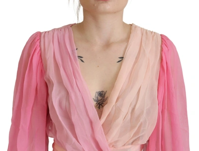 Dolce & Gabbana Pink Silk Wrap Long Sleeves Blouse Top In Pink